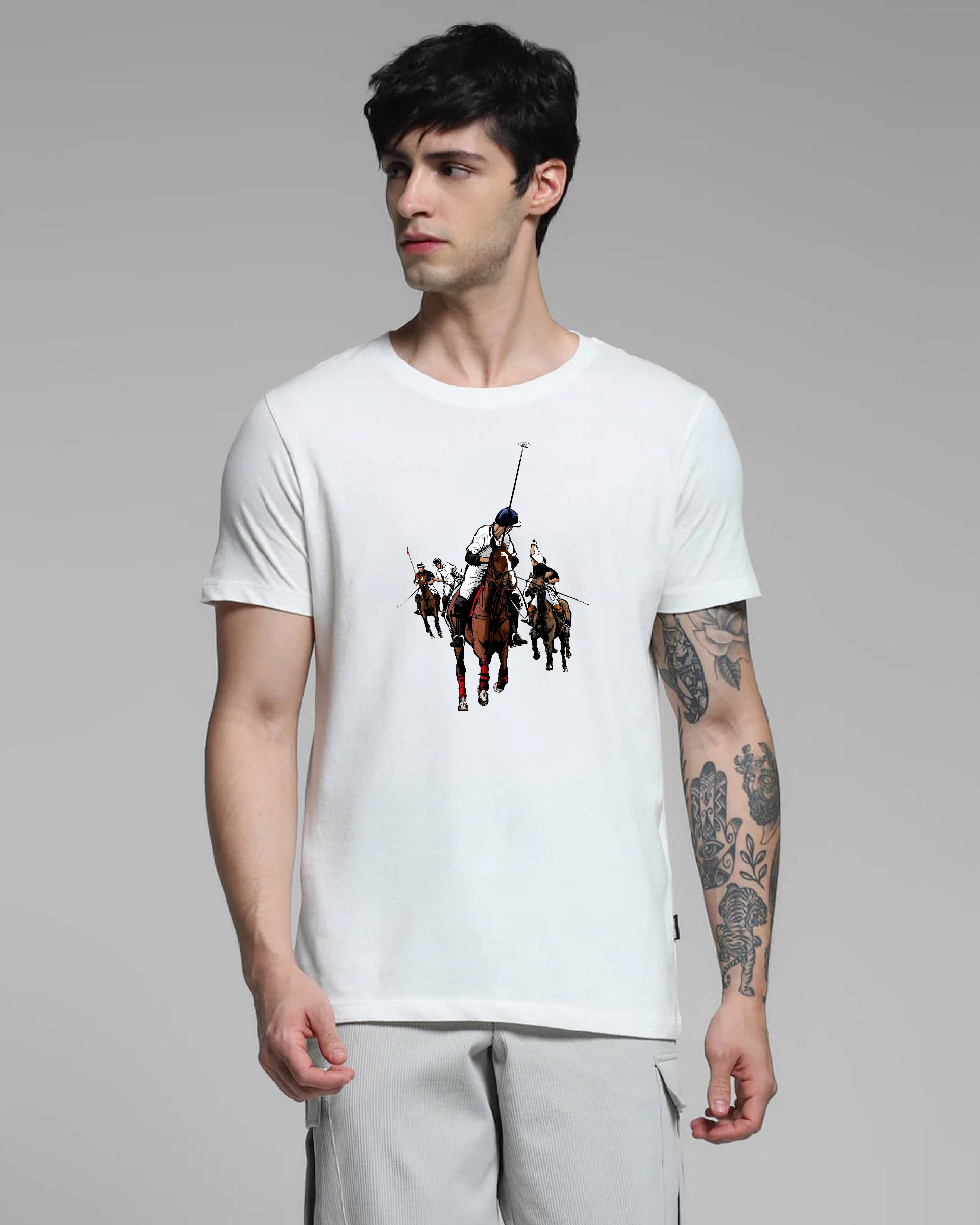 Polo Player White Printed T-shirt