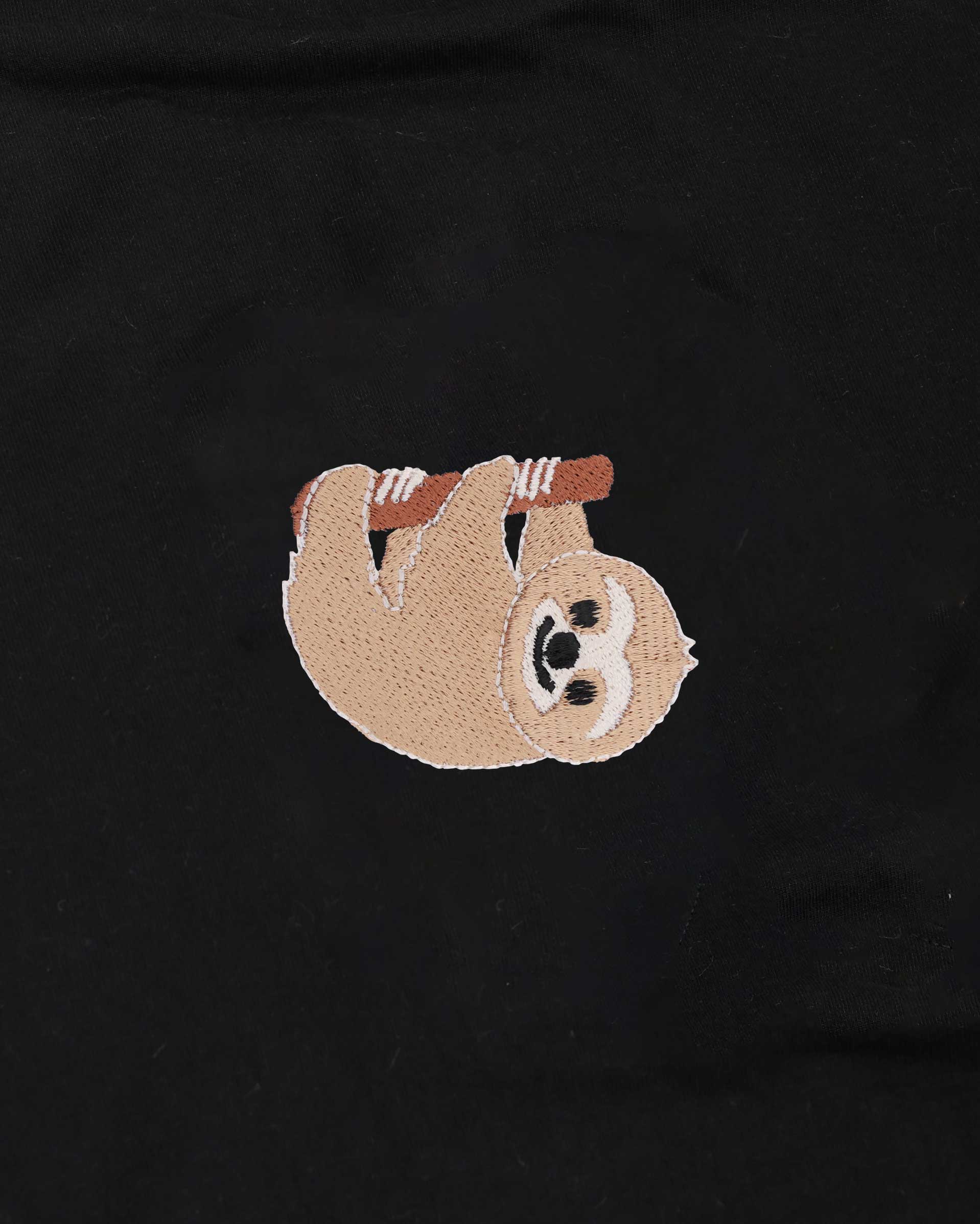 Sloth Wildlife Embroidery Oversized Black T-Shirt