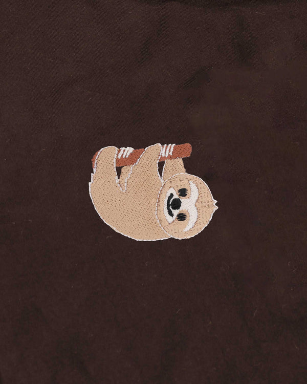 Sloth Wildlife Embroidery Oversized Brown T-Shirt