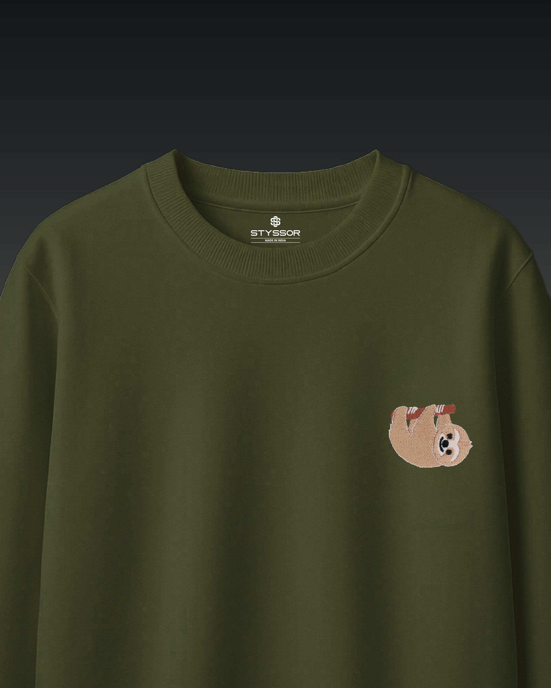 Sloth Wildlife Embroidery Oversized Green T-Shirt