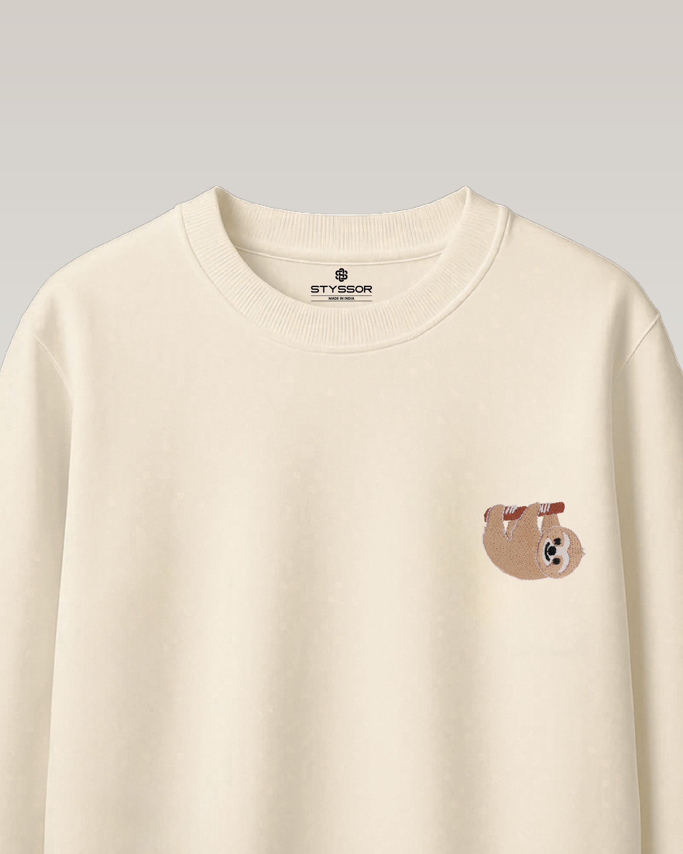 Sloth Wildlife Embroidery Oversized Off-White T-Shirt
