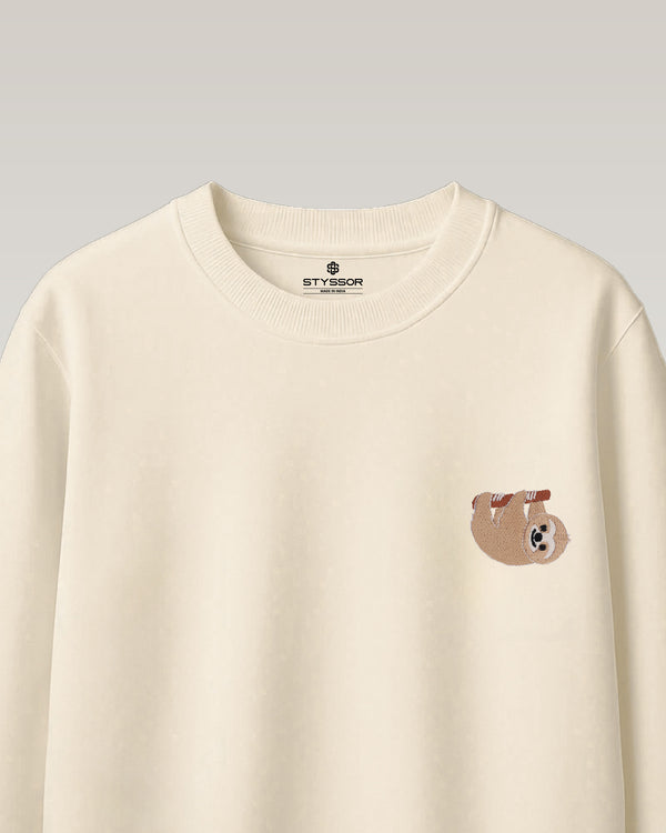 Sloth Wildlife Embroidery Oversized Off-White T-Shirt