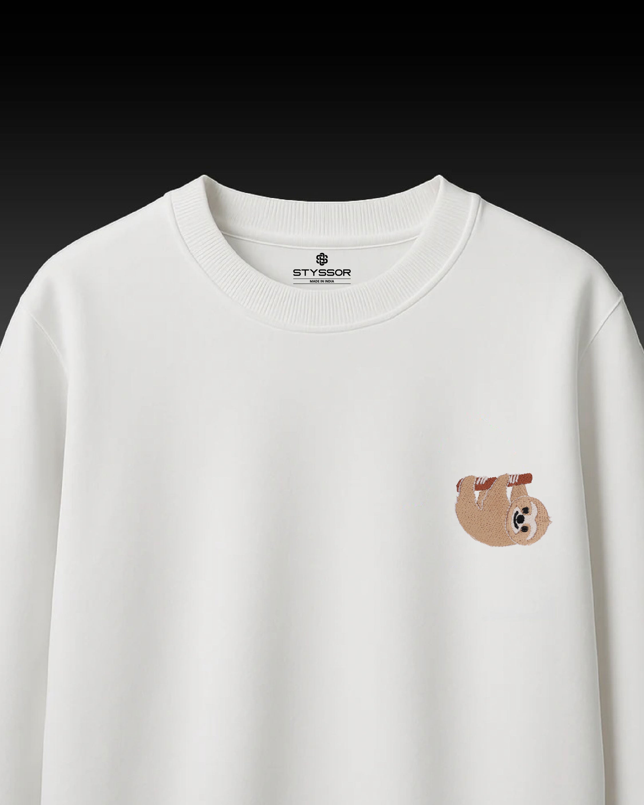 Sloth Wildlife Embroidery Oversized White T-Shirt