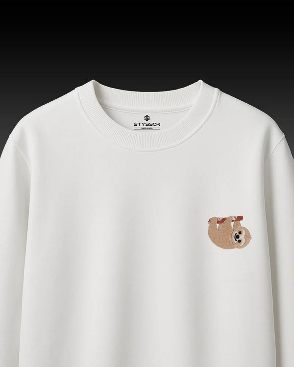 Sloth Wildlife Embroidery Oversized White T-Shirt