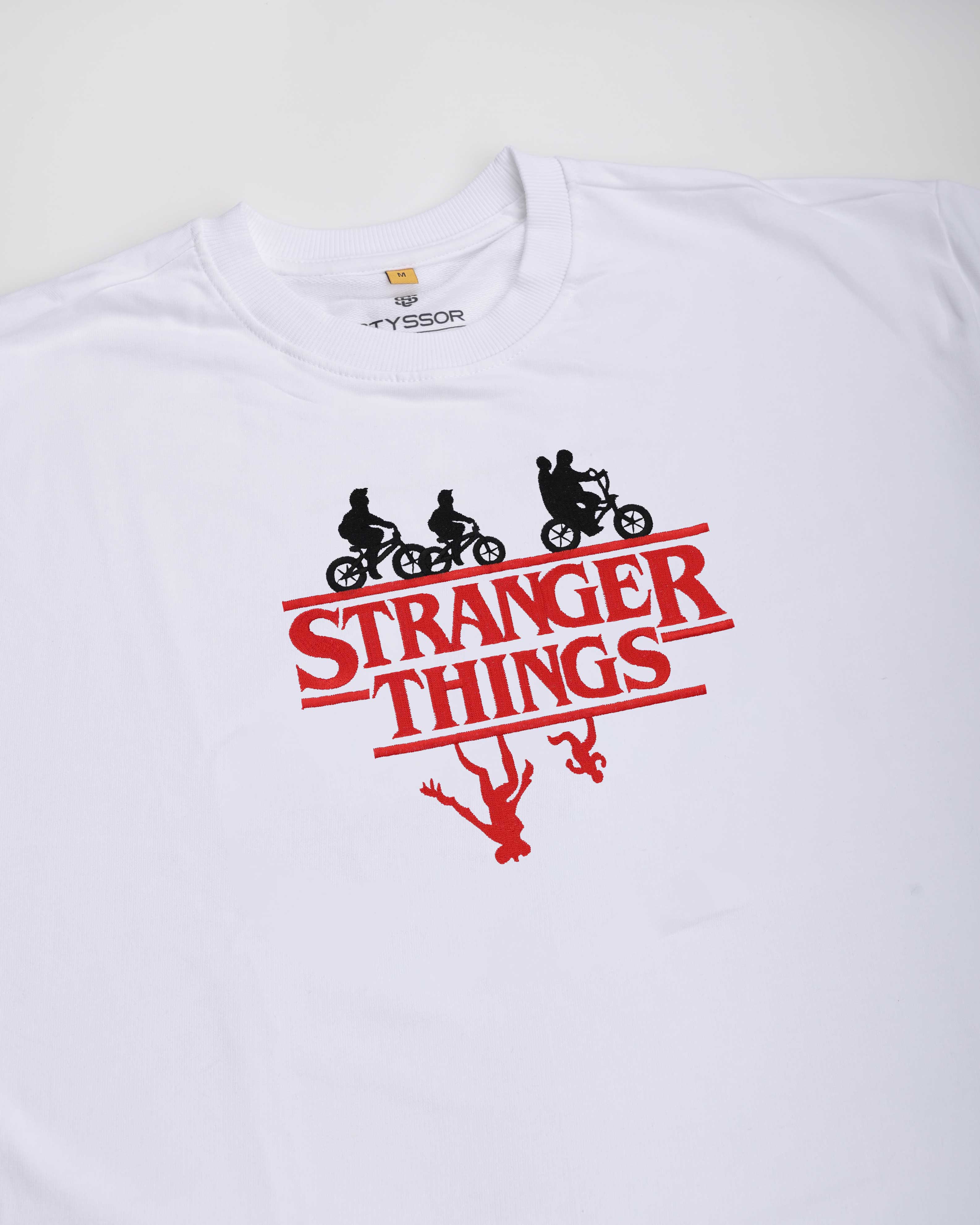 Stranger Things Embroidery White Oversized T-Shirt