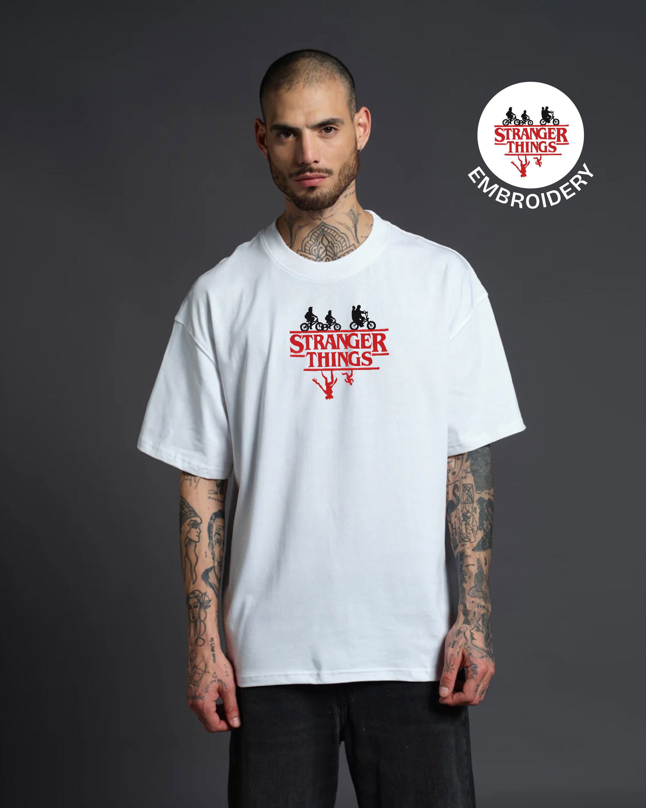 Buy Stranger Things Embroidery White Oversized T-Shirt – STYSSOR