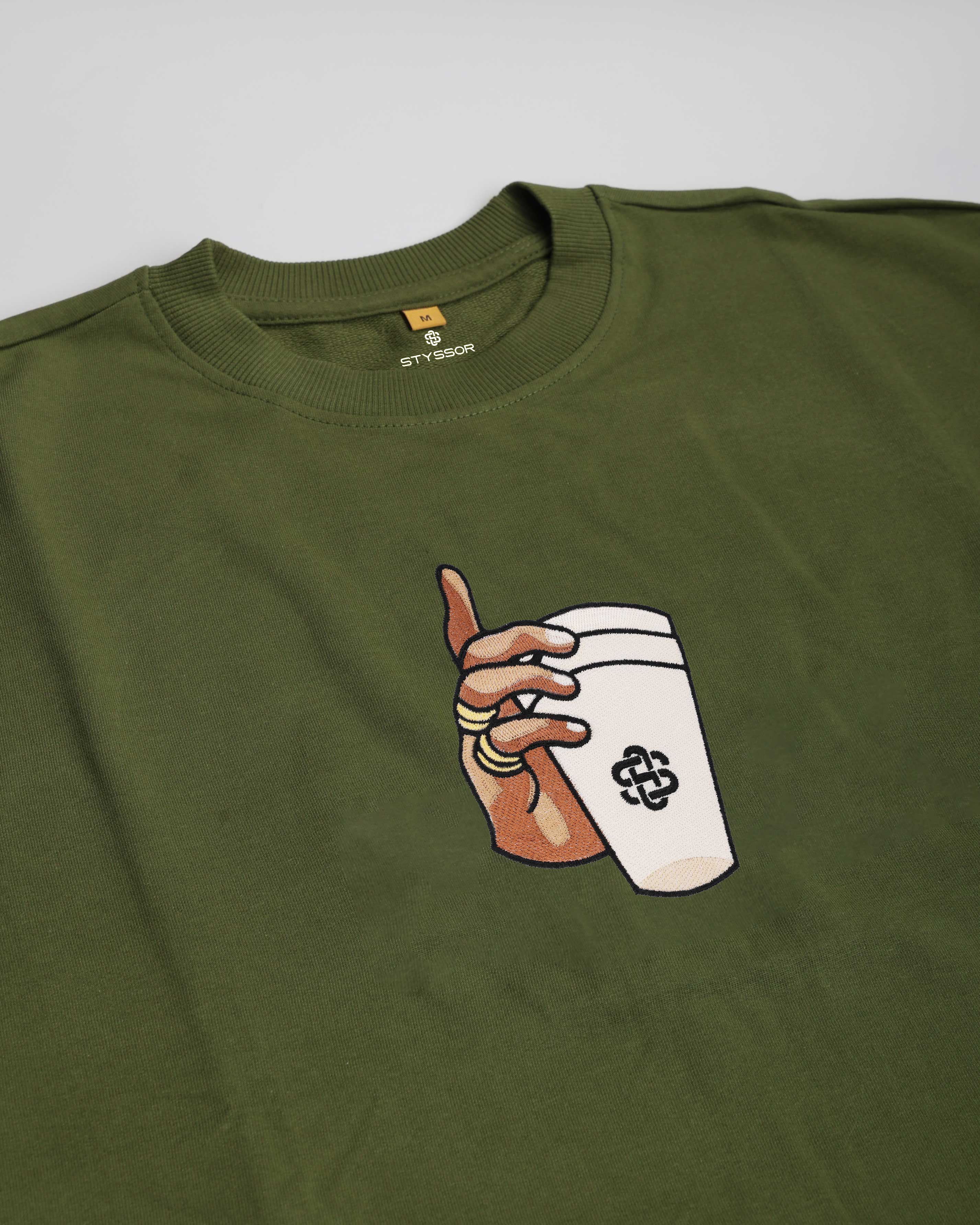 Styssor Cup Rug Embroidery Green Oversized T-Shirt
