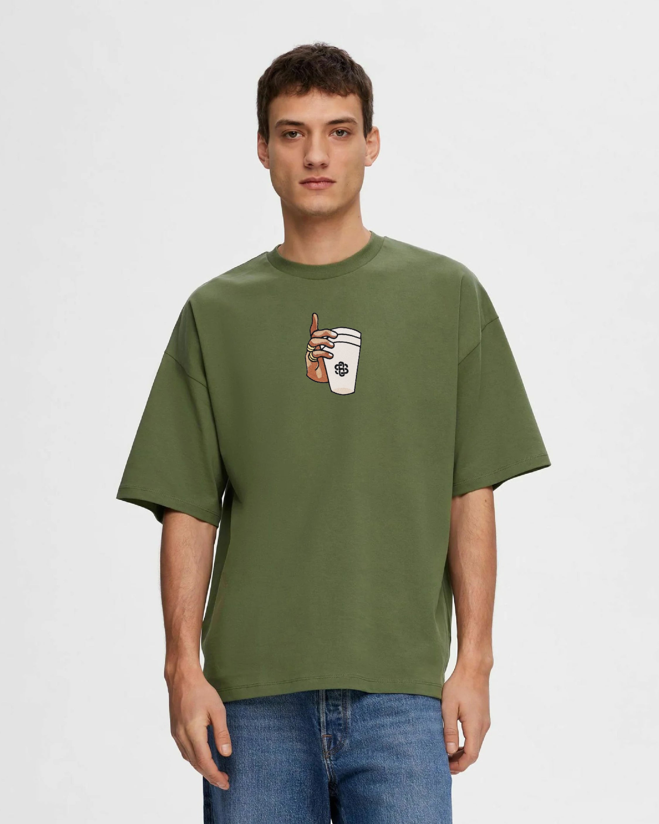 Styssor Cup Rug Embroidery Green Oversized T-Shirt