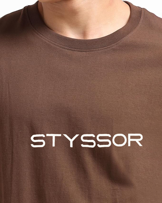 Styssor Men Brown Premium Embroidery Oversized T-Shirt