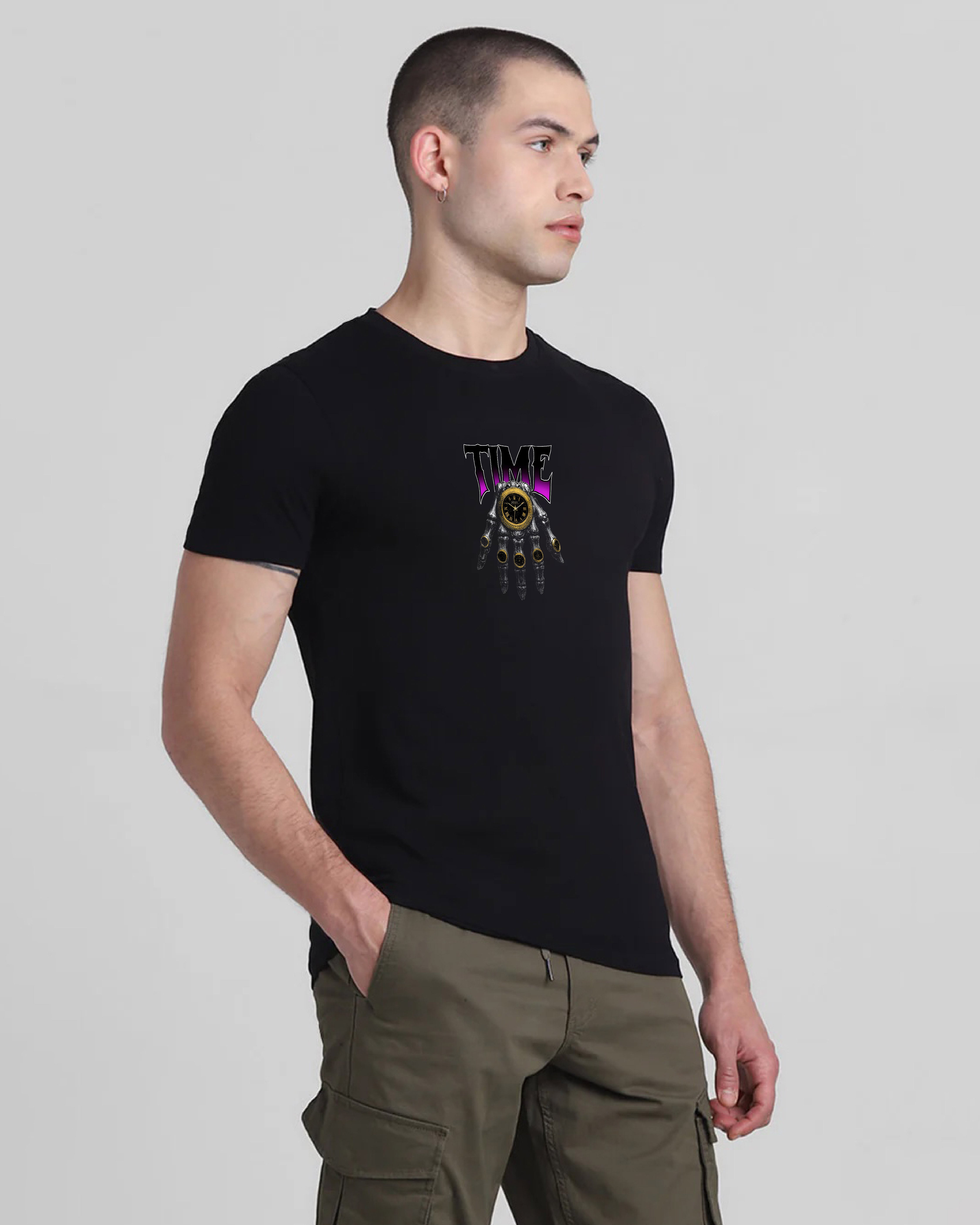 Shop TIME Black Printed T-shirt