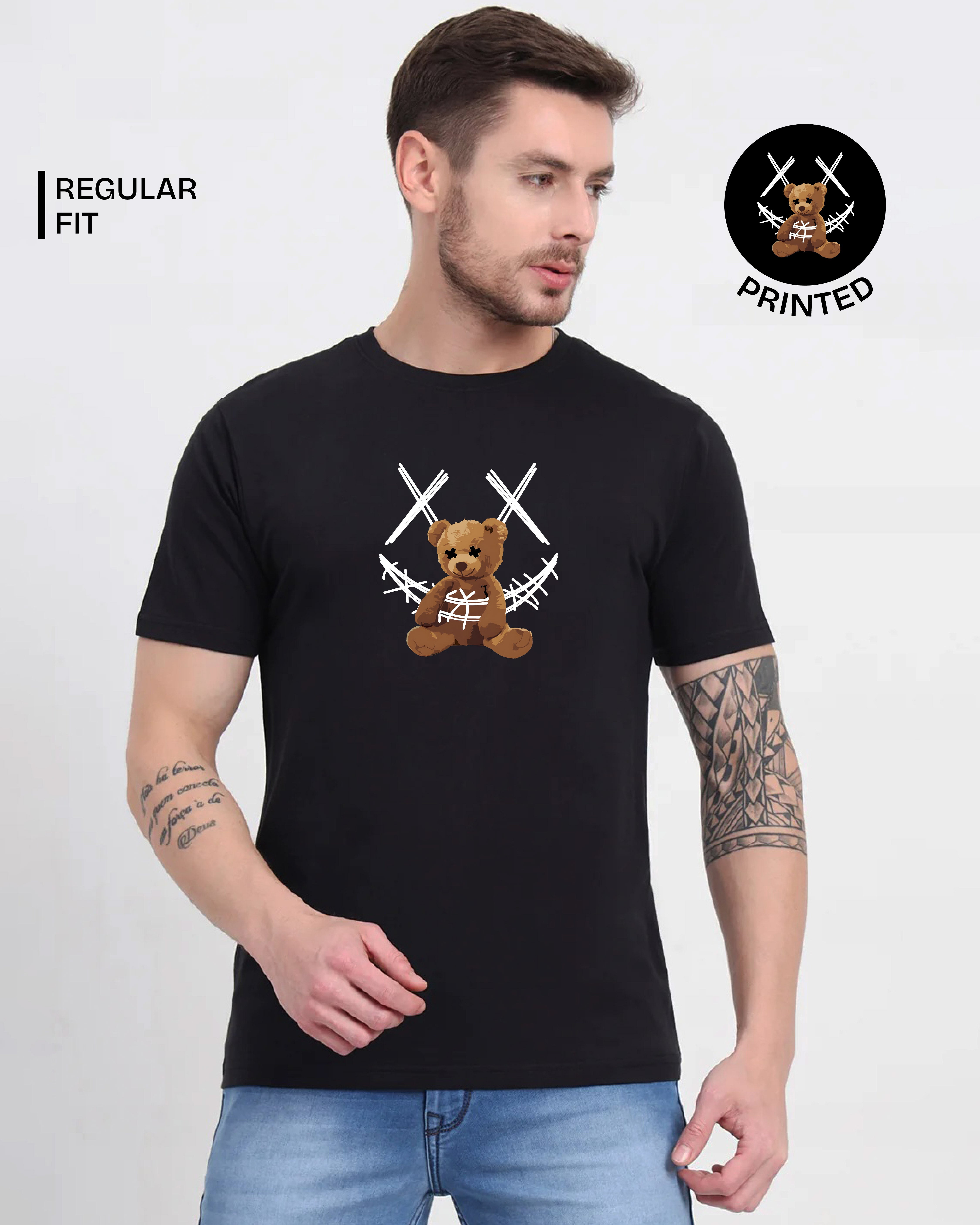 Teddy Bear Black Printed T-shirt web