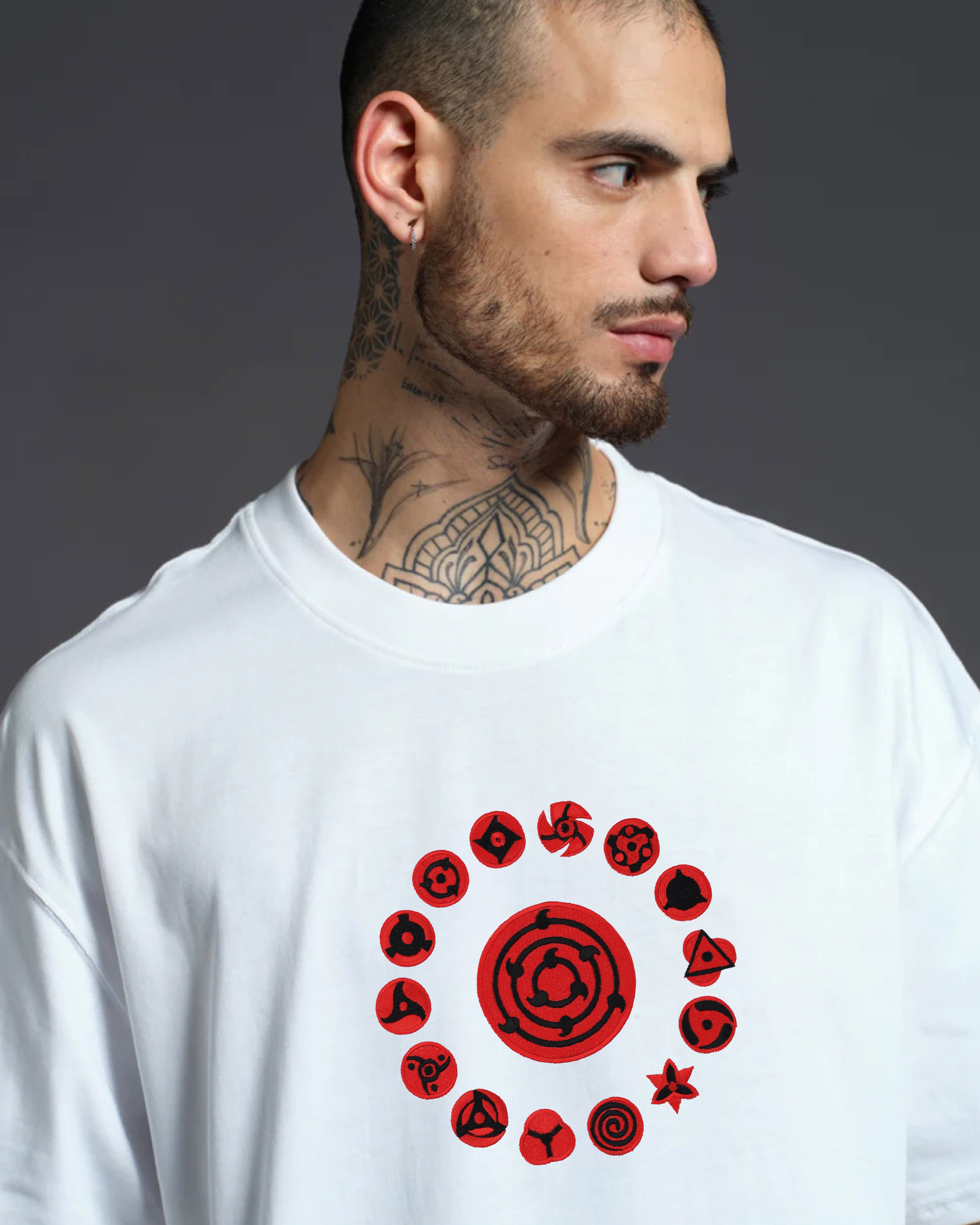 The Sharingan Embroidery White Oversized T-Shirt