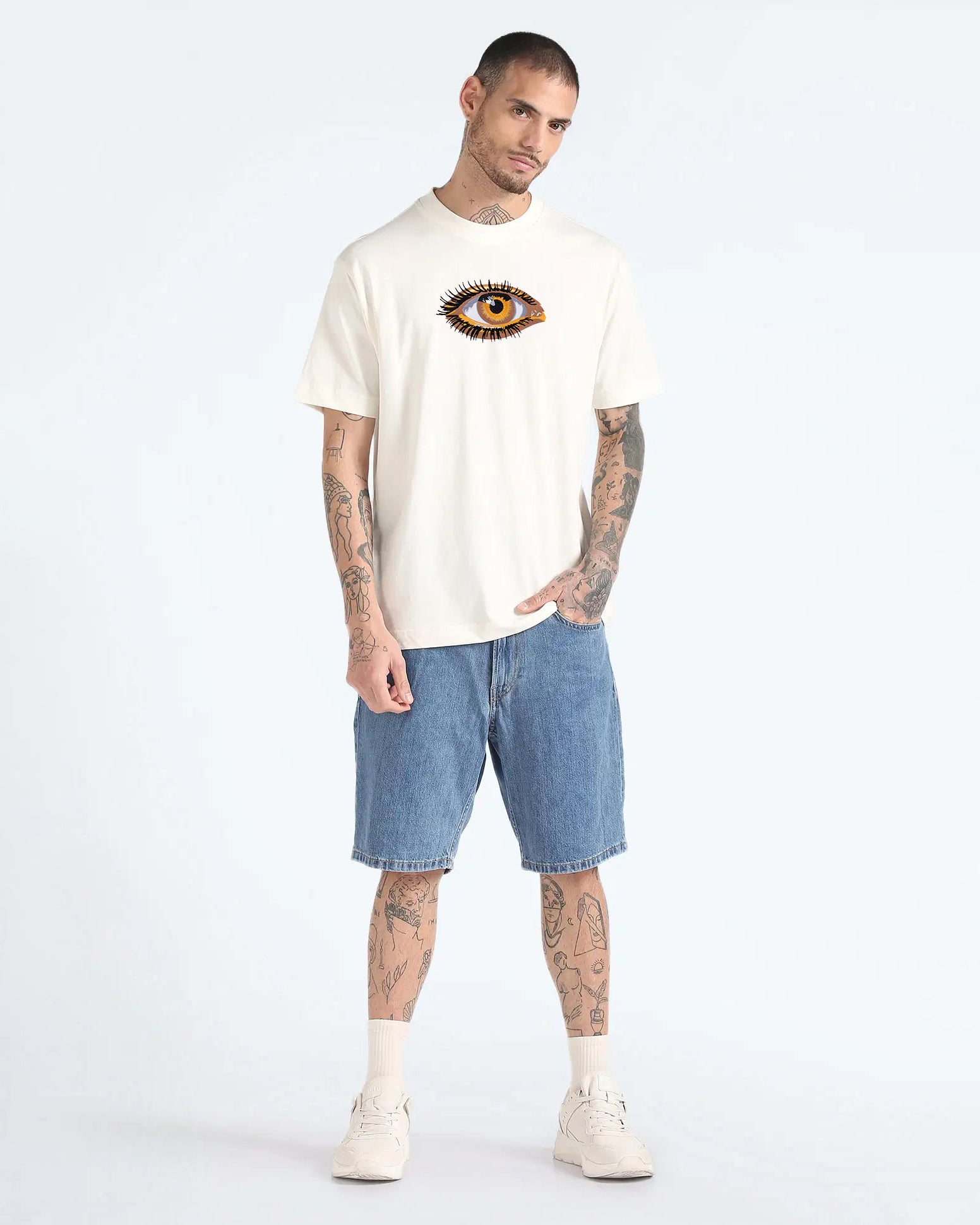 Third Eye Embroidery Off White Oversized T-Shirt