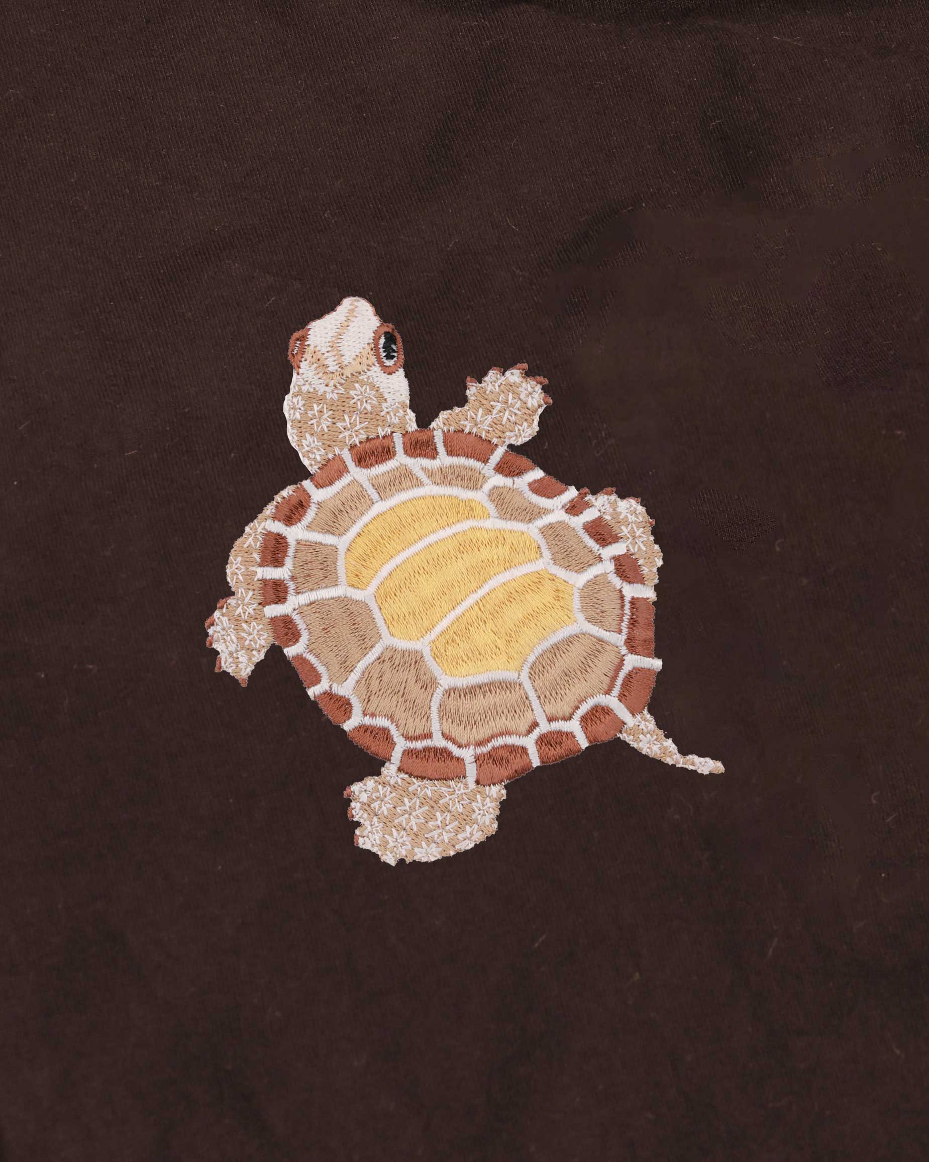 Turtle Wildlife Embroidery Oversized Brown T-Shirt