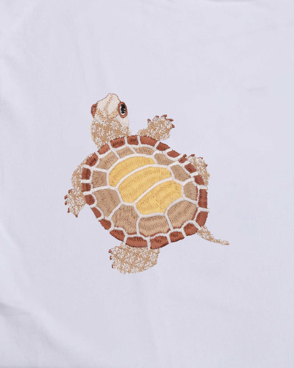 Turtle Wildlife Embroidery Oversized White T-Shirt