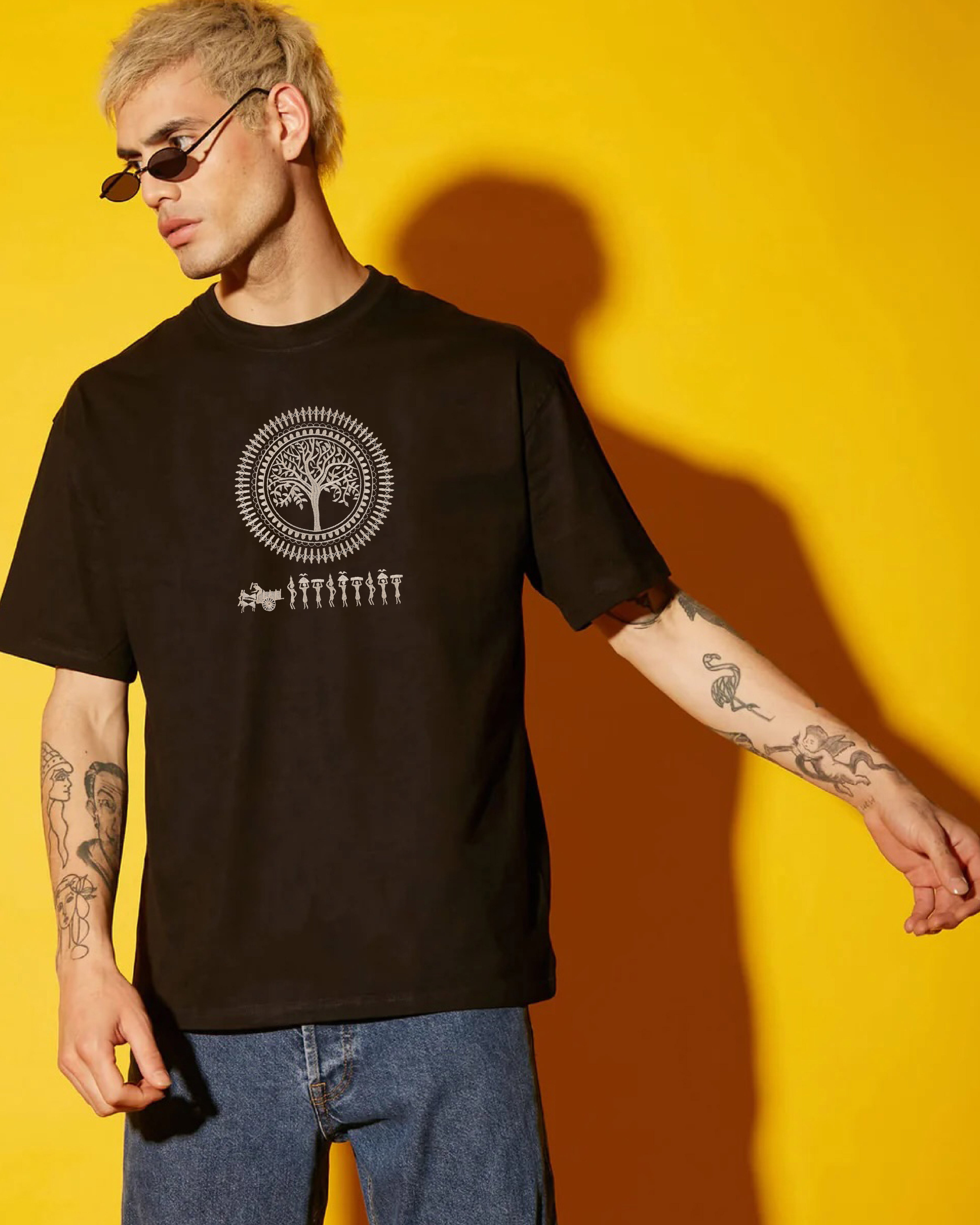 Buy Warli Embroidery Black Oversized T-Shirt