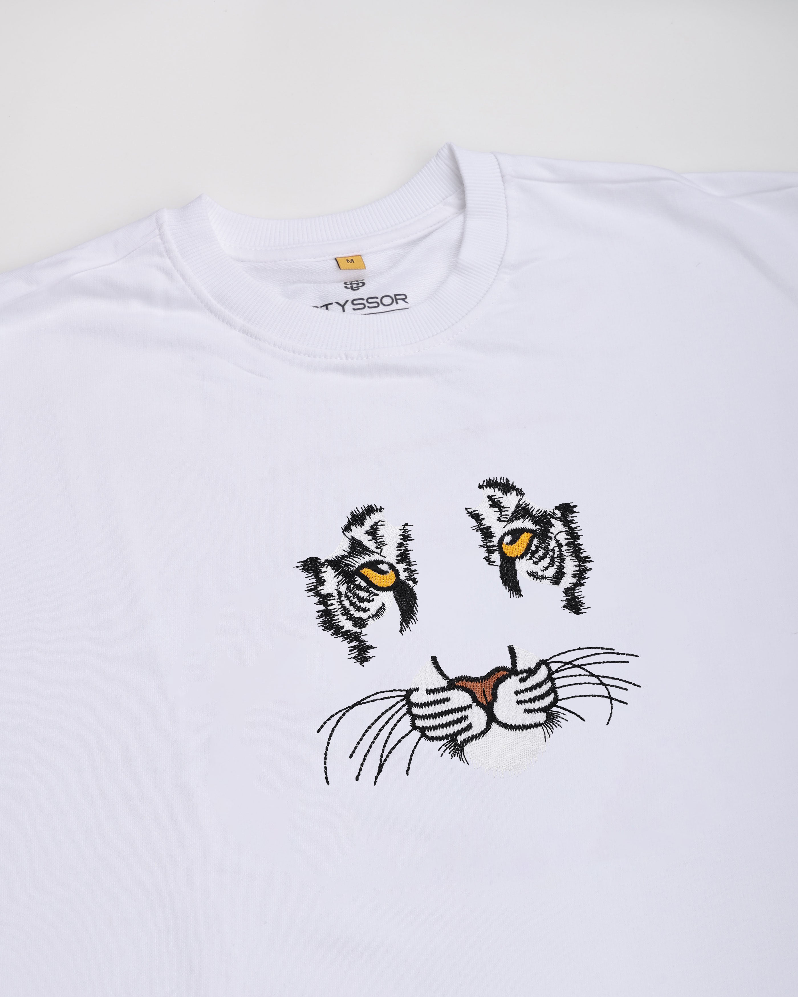 White Tiger Embroidery White Oversized T-Shirt