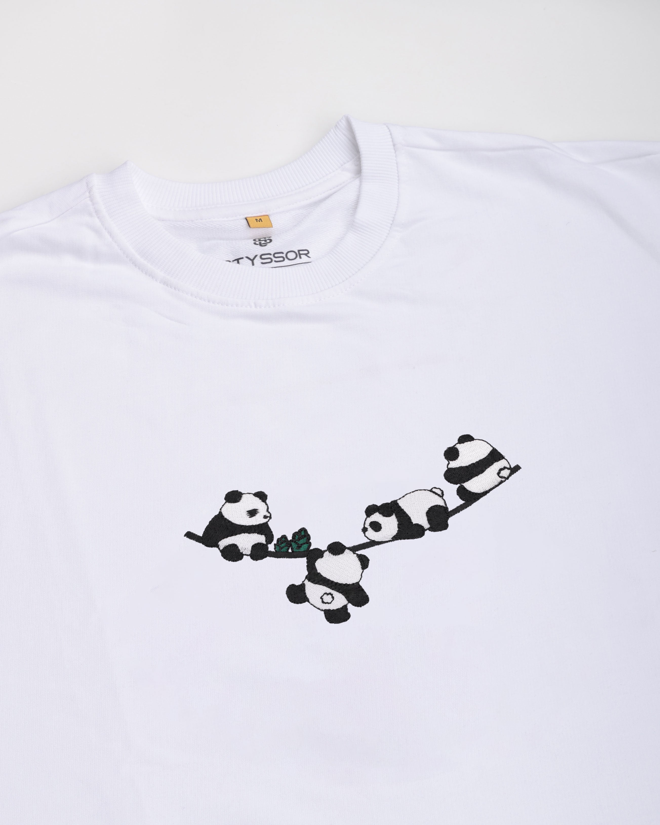 Panda Tree Embroidery White Oversized T-Shirt