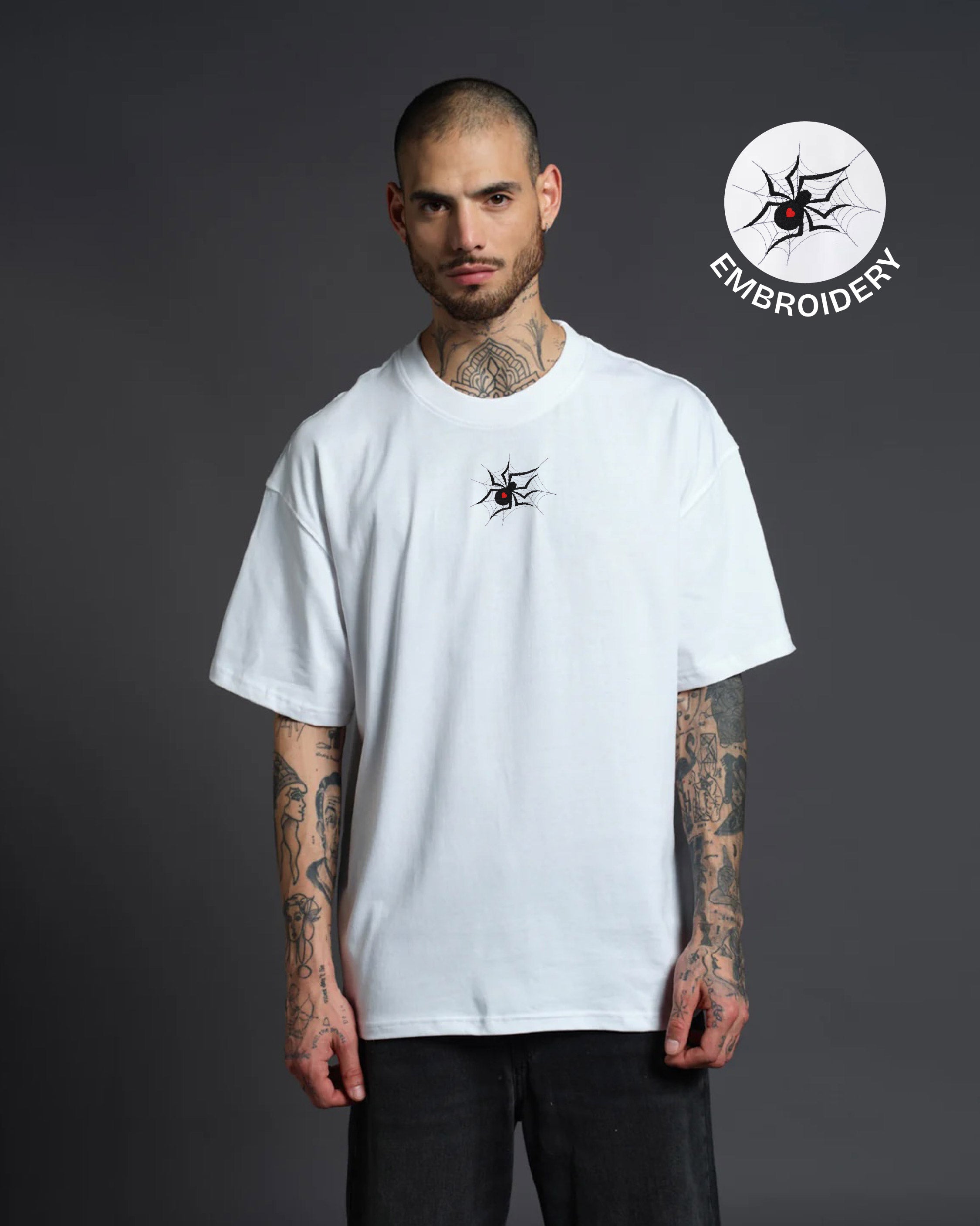Widow Spider Embroidery Black Oversized T-Shirt