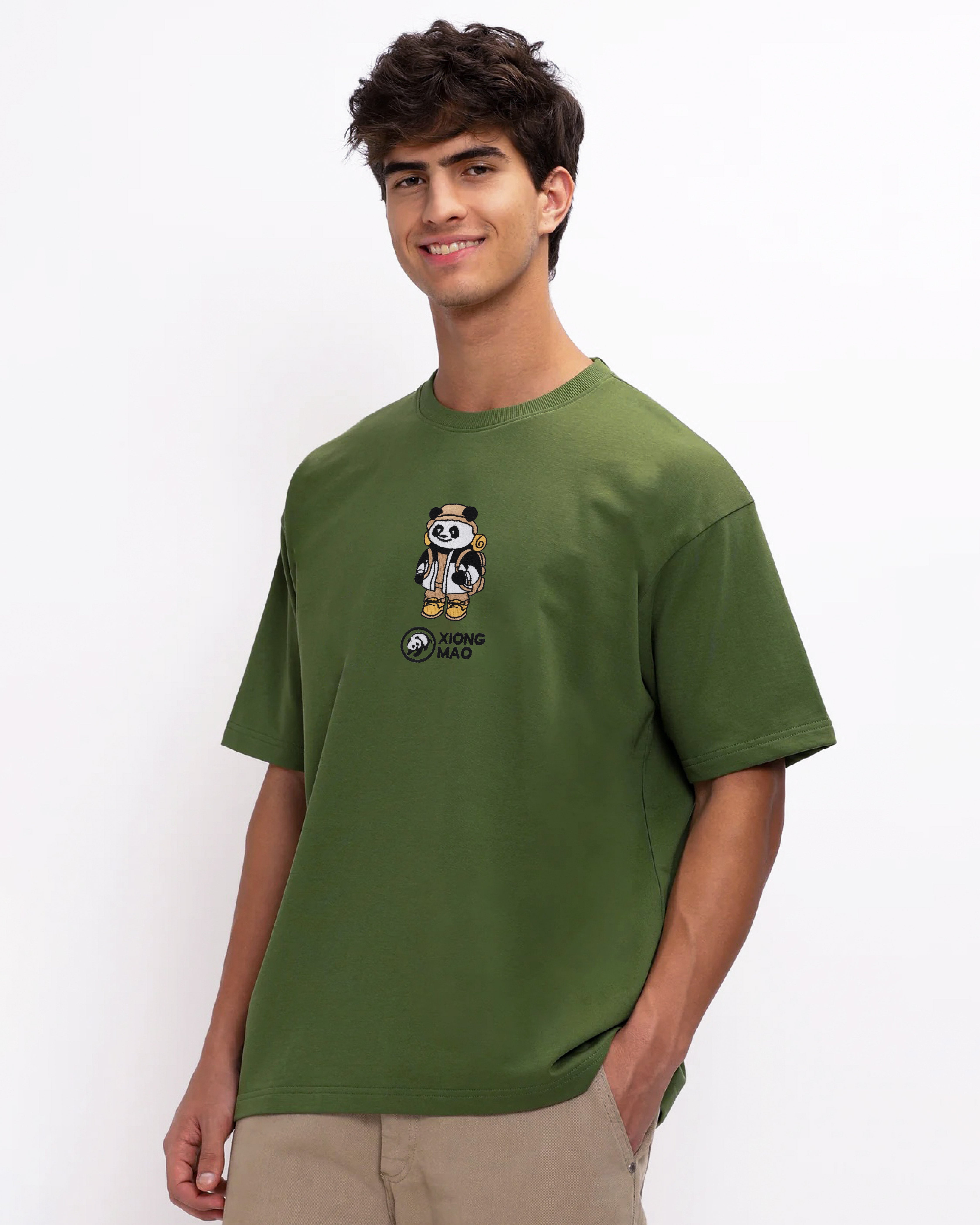 Shop Xiong Mao Embroidery Green Oversized T-Shirt