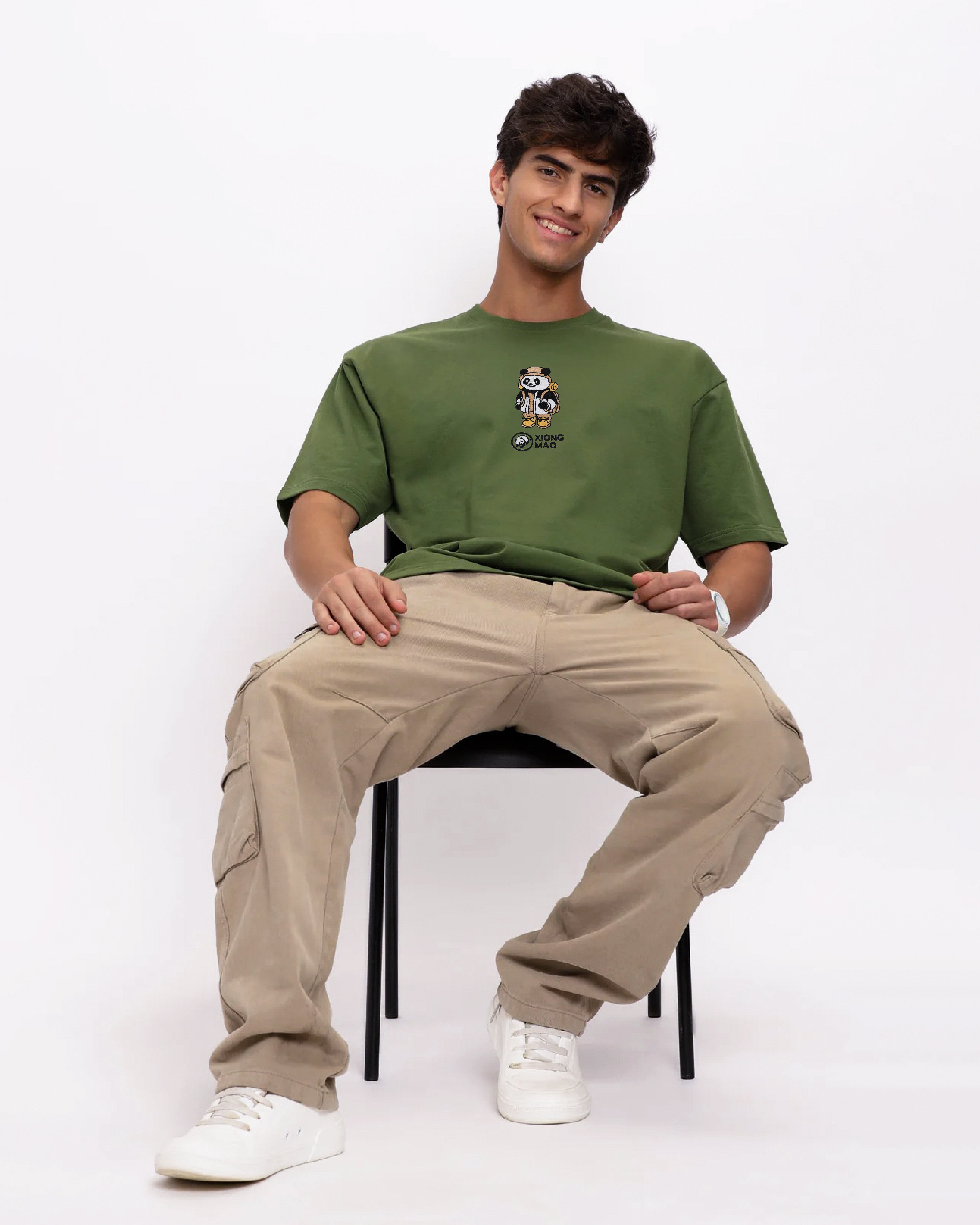 Xiong Mao Embroidery Green Oversized T-Shirt Order Now!
