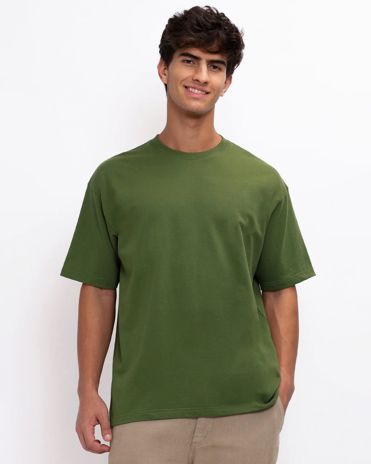 Olive Green Oversized Round Neck T-shirt