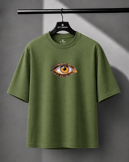 Third Eye Embroidery Green Oversized T-Shirt