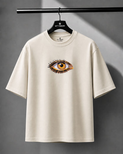 Third Eye Embroidery Off White Oversized T-Shirt