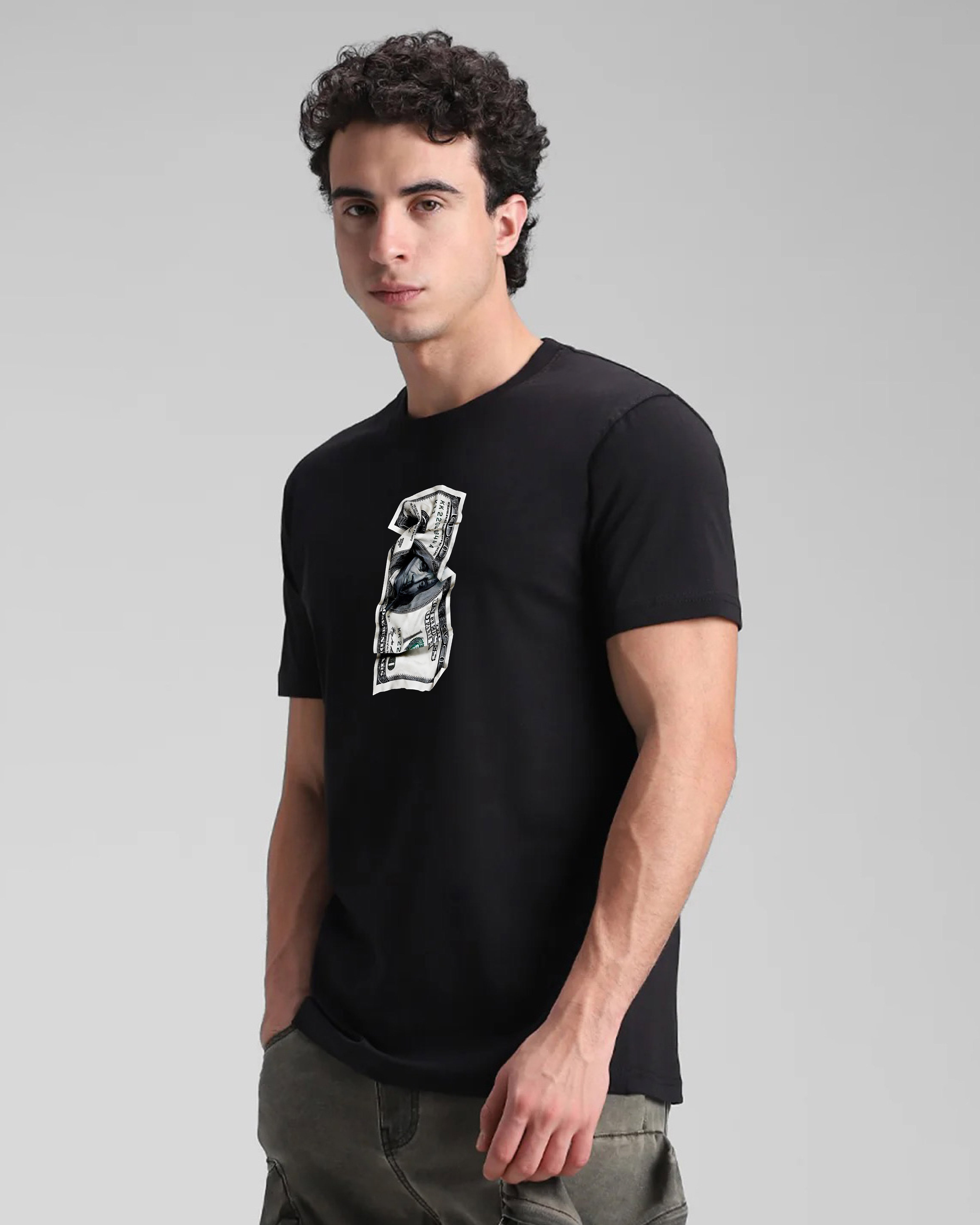 100 Dollar Bill Black Printed T-shirt