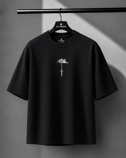 Judgment Chain Embroidery Black Oversized T-Shirt