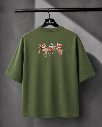 Polo Horse Embroidery Green Oversized T-Shirt