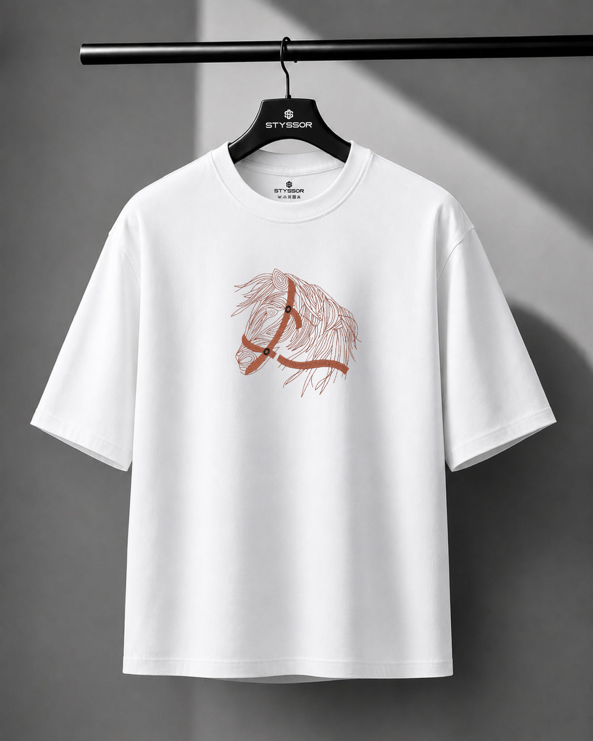 Horse Face Embroidery Oversized White T-Shirt