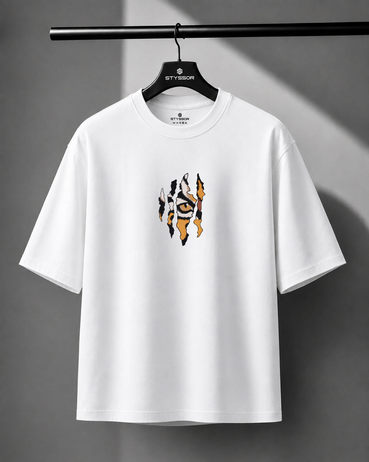Tiger Eye Embroidery White Oversized T-Shirt