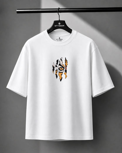 Tiger Eye Embroidery White Oversized T-Shirt