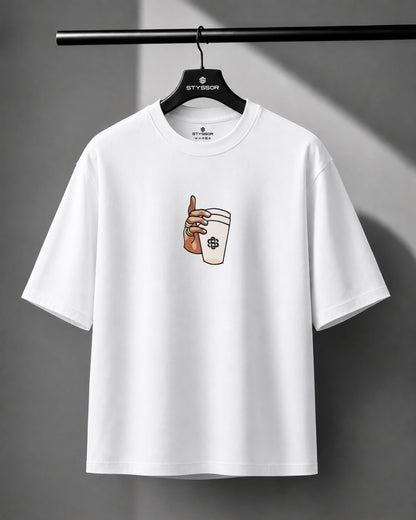 Styssor Cup Rug Embroidery White Oversized T-Shirt