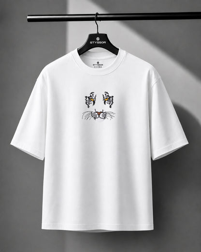 White Tiger Embroidery White Oversized T-Shirt
