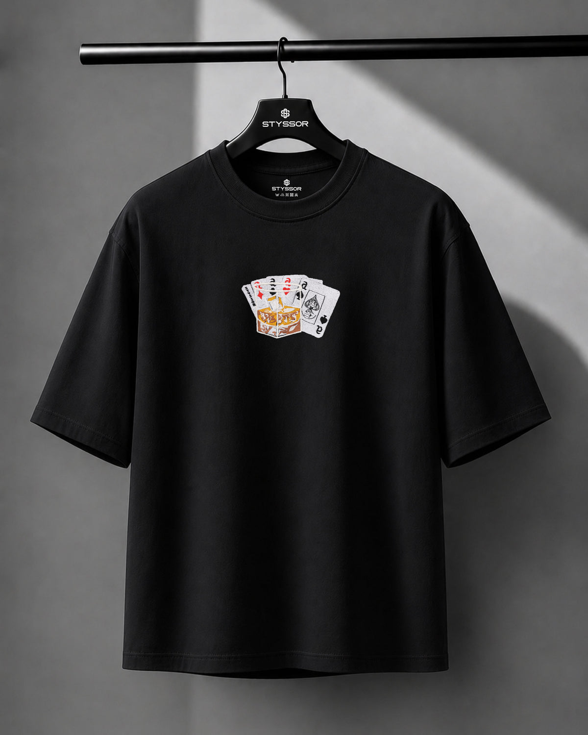 Party Card Embroidery Black Oversized T-Shirt
