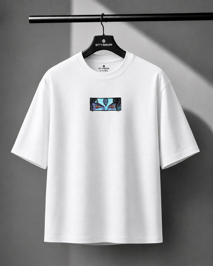 Lord Shiva Eyes Embroidery White Oversized T-Shirt