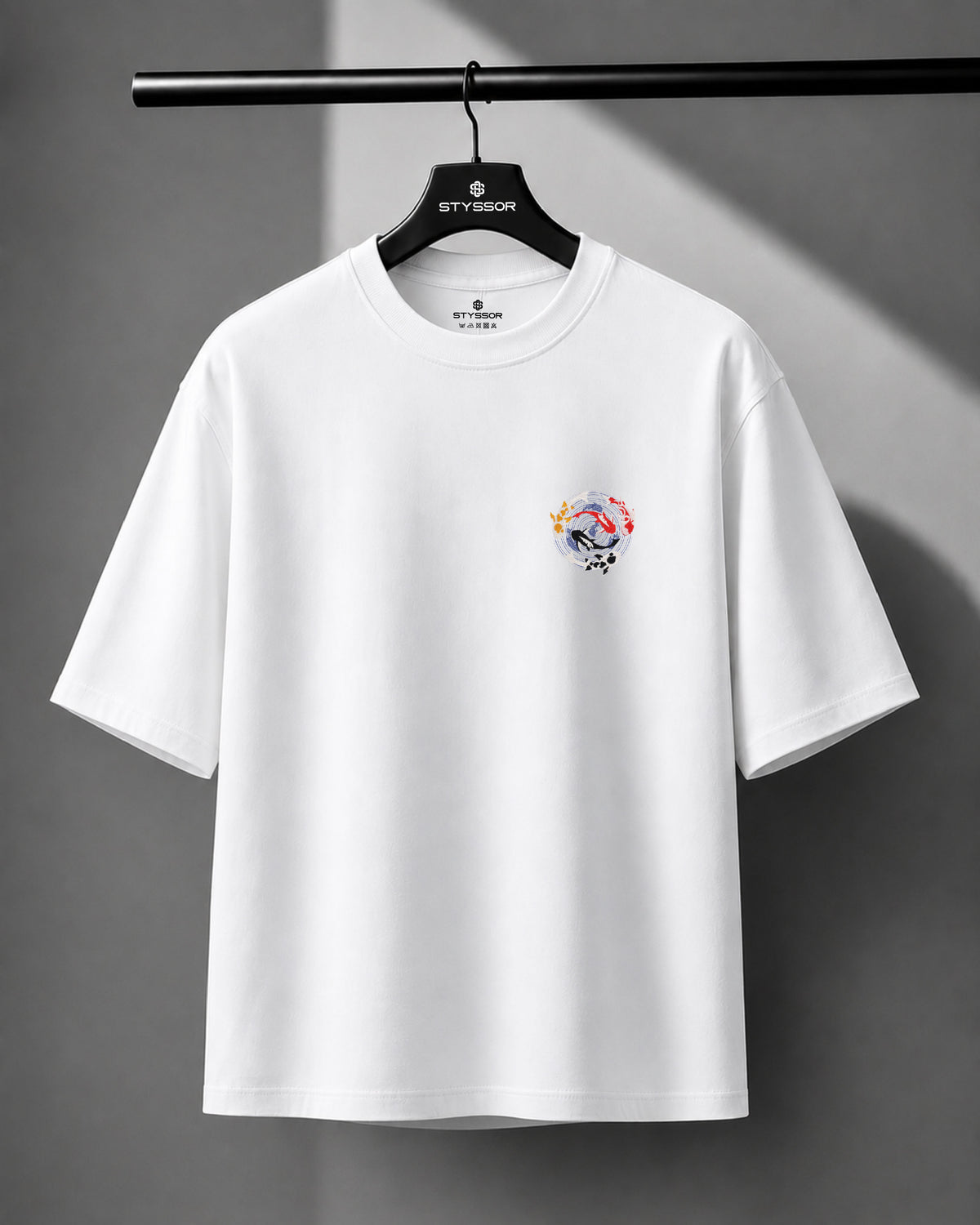 Koi Fish Embroidery White Oversized T-Shirt