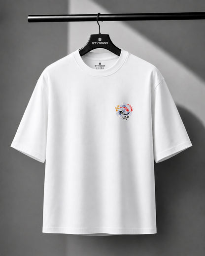 Koi Fish Embroidery White Oversized T-Shirt