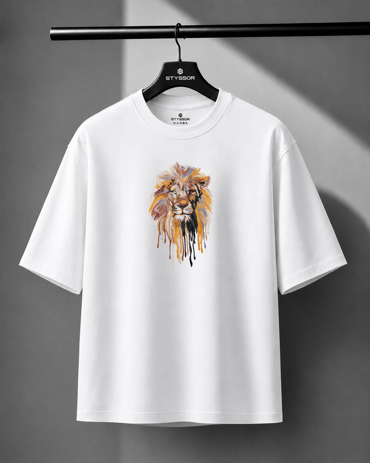 Lion Face Embroidery White Oversized T-Shirt