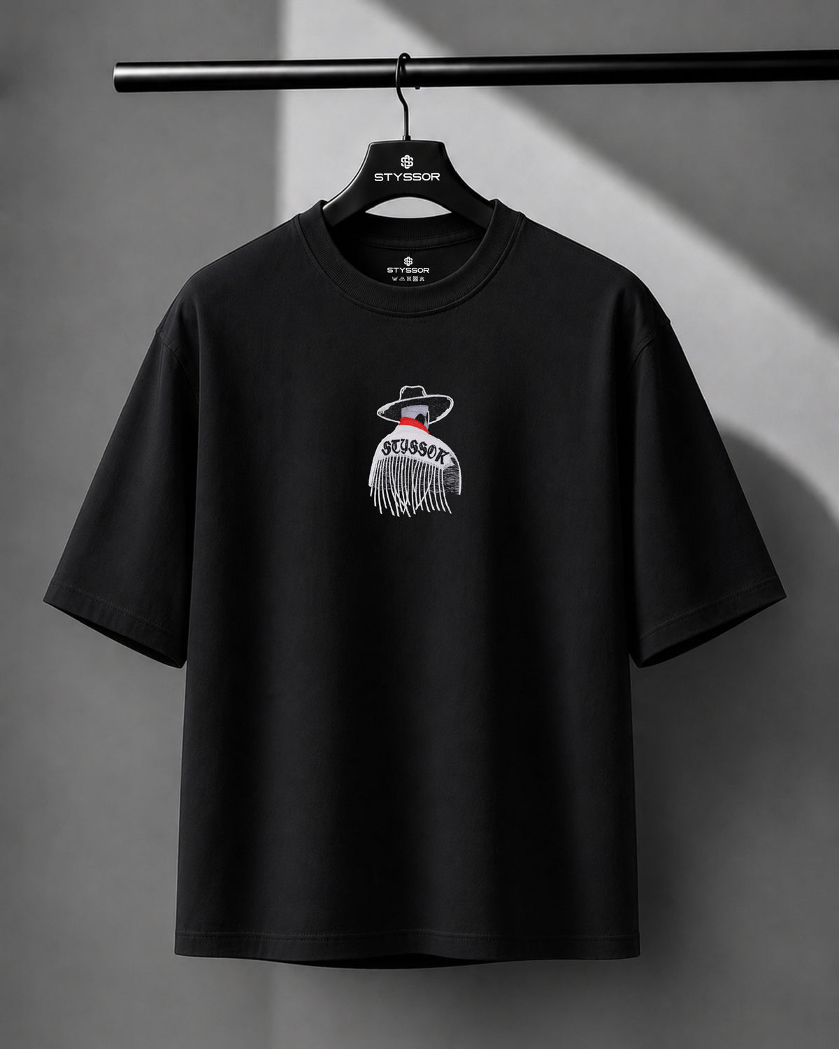 Wild West Cowboy Embroidery Black Oversized T-Shirt