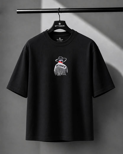 Wild West Cowboy Embroidery Black Oversized T-Shirt