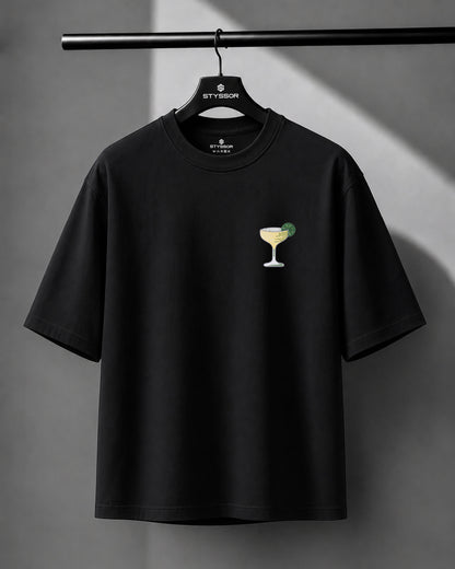 Margarita Embroidery Black Oversized T-Shirt