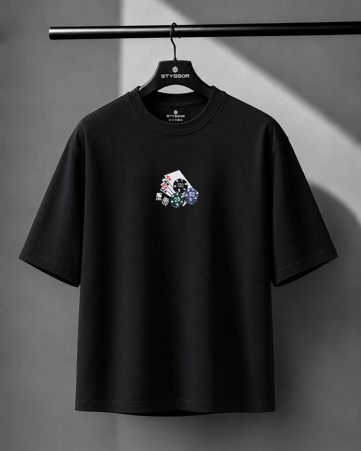 Poker Embroidery Black Oversized T-Shirt