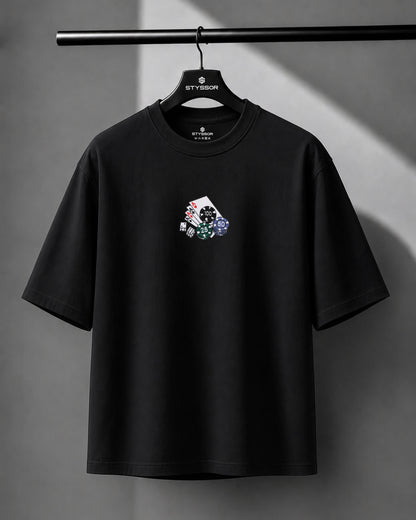 Poker Embroidery Black Oversized T-Shirt