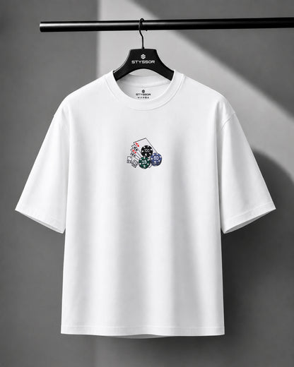 Poker Embroidery White Oversized T-Shirt