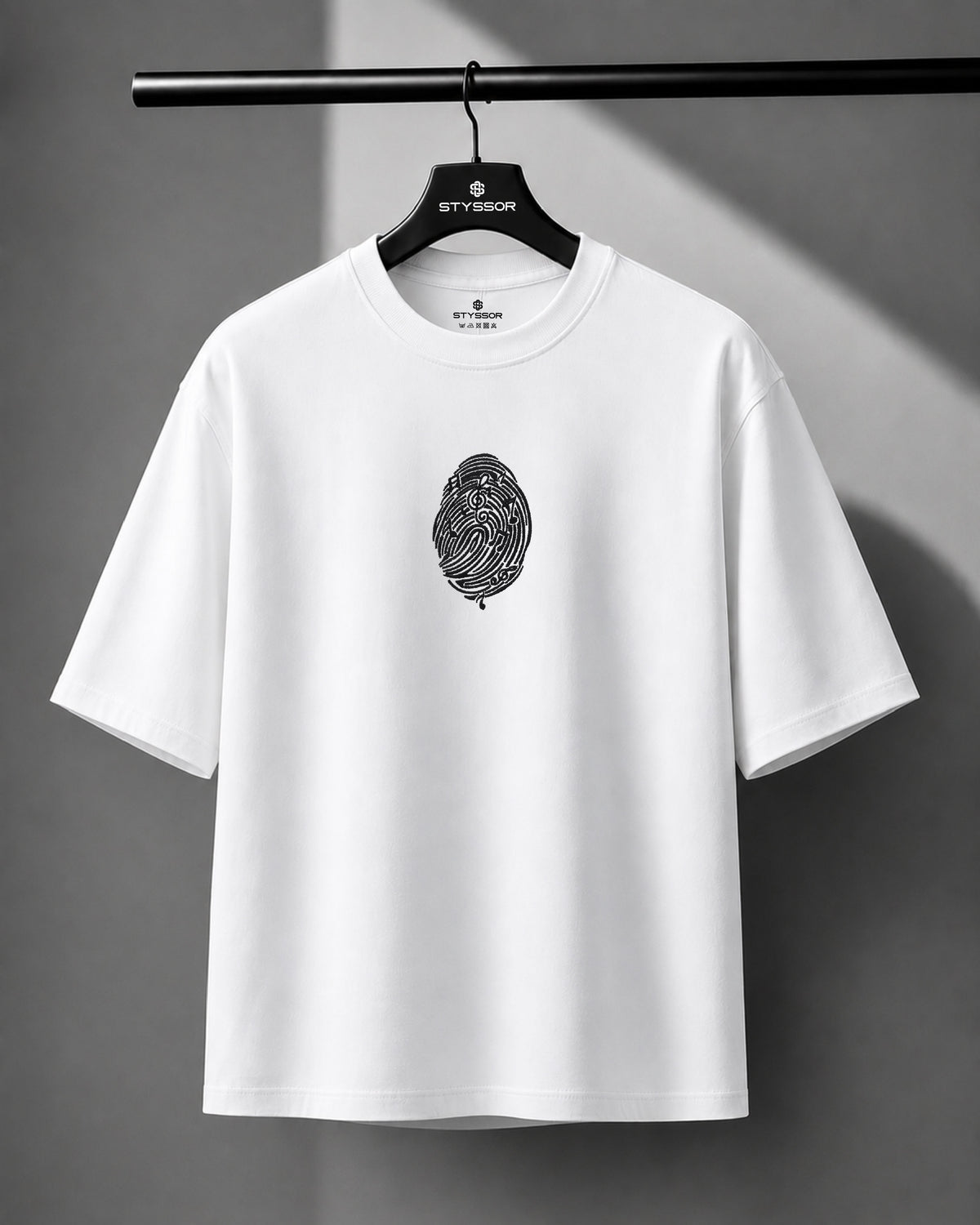 Musical Finger Embroidery White Oversized T-Shirt