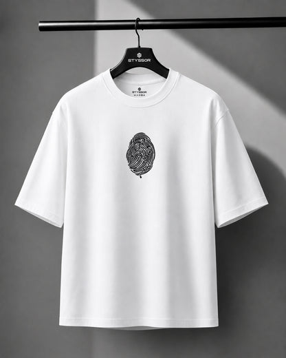 Musical Finger Embroidery White Oversized T-Shirt