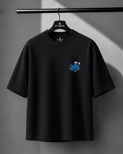 Octopus Wildlife Embroidery Oversized T-Shirt
